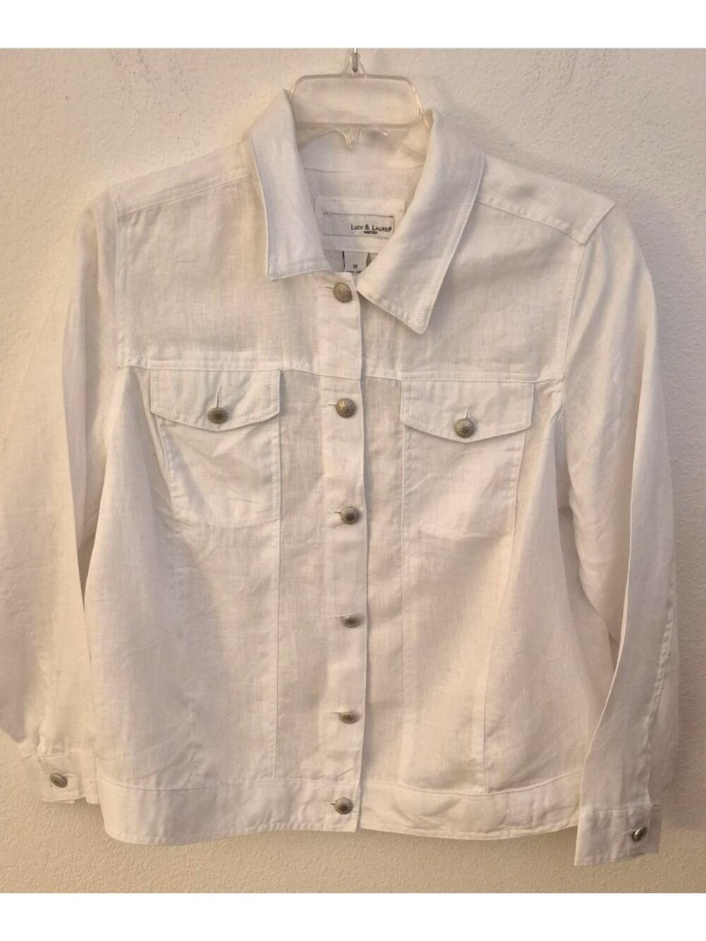Lucy & Laurel Woman 100% Linen White Long Sleeve Jean Style Jacket 1X EUC
